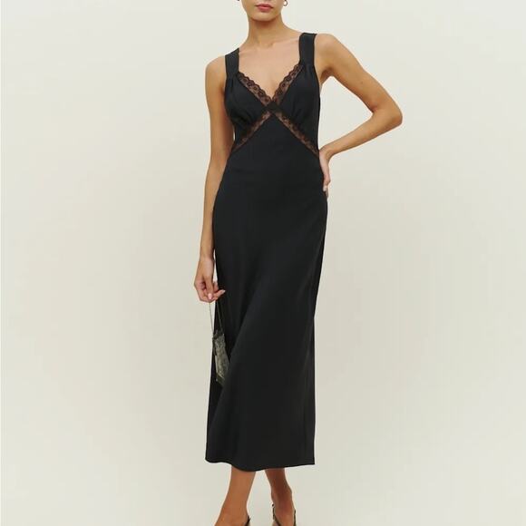 Reformation Provence Silk Lace Cut Out Open Back Midi Maxi Dress Black - Picture 2 of 16